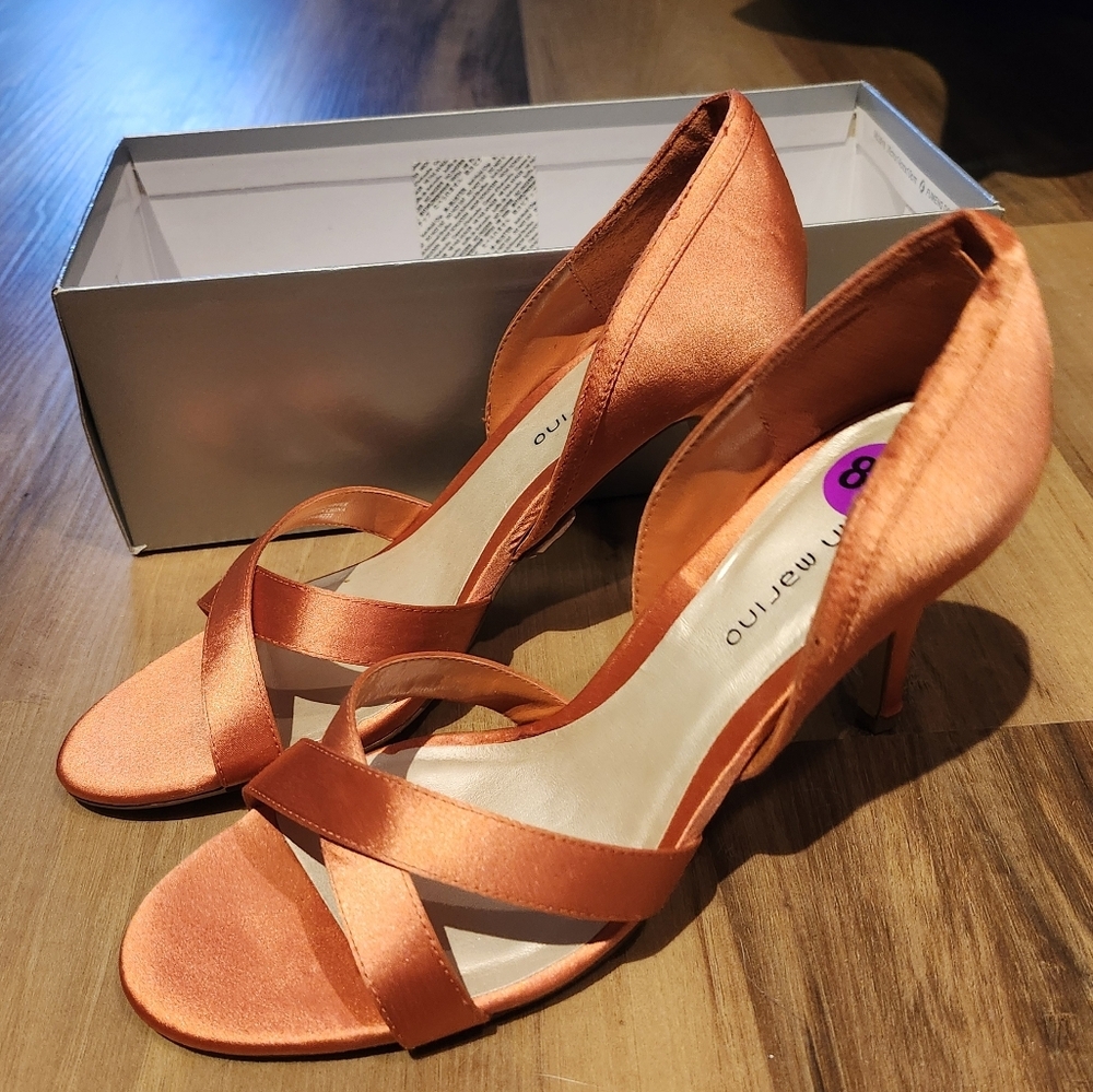 Ann Marino Orange Satin Heels 8.5 New